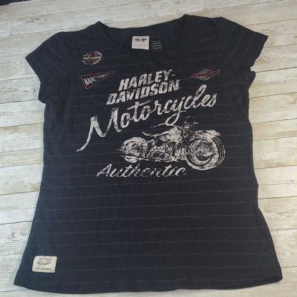 Harley-Davidson Tops - Harley-Davidson Motorcycle Authentic Striped 100 Years T-Shirt Size Medium